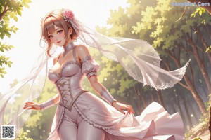A woman in a wedding dress with a flower crown on her head.