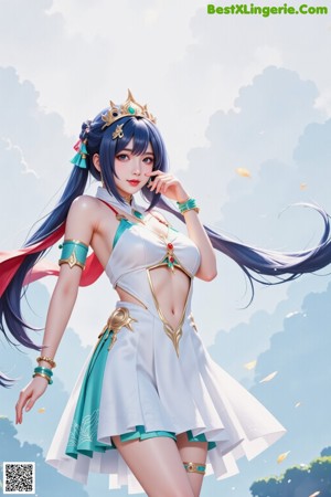 A woman in a bikini with a crown on her head.