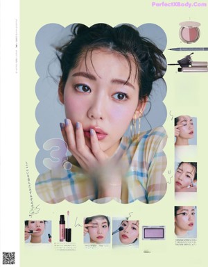 A magazine advertisement for a beauty product with a woman's face.