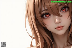 Anime girl with brown hair and green eyes.