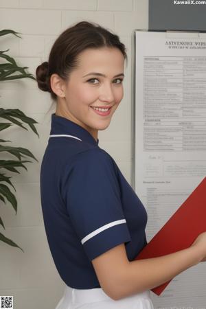 A young woman in a school uniform posing for a picture.