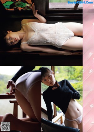 a naked asian woman sitting on top of a bed