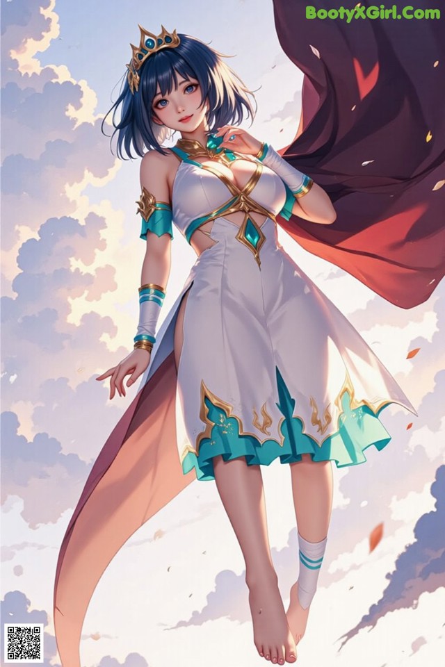 Hentai - Under the Radiance of Celestial Grace Set.1 20250106 Part 9 No.332f69 A woman in a white dress with a red cape flying in the sky.